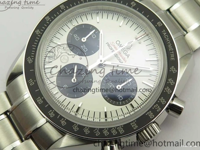 0318 WaterResistant Speedmaster SS Sapphire Crystal Panda White Black Dial on SS Bracelet Manual Winding Chrono Movement 7956
